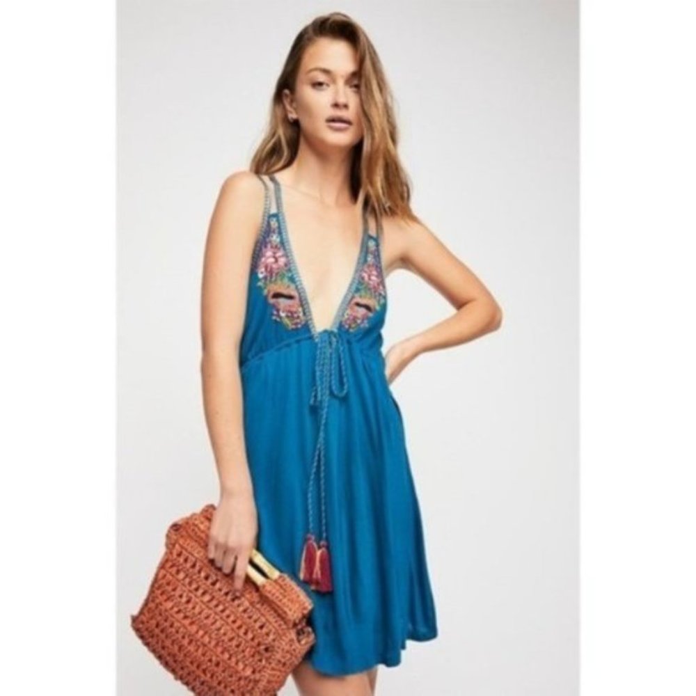 Free People Lovers Cove Mini Dress, Aqua